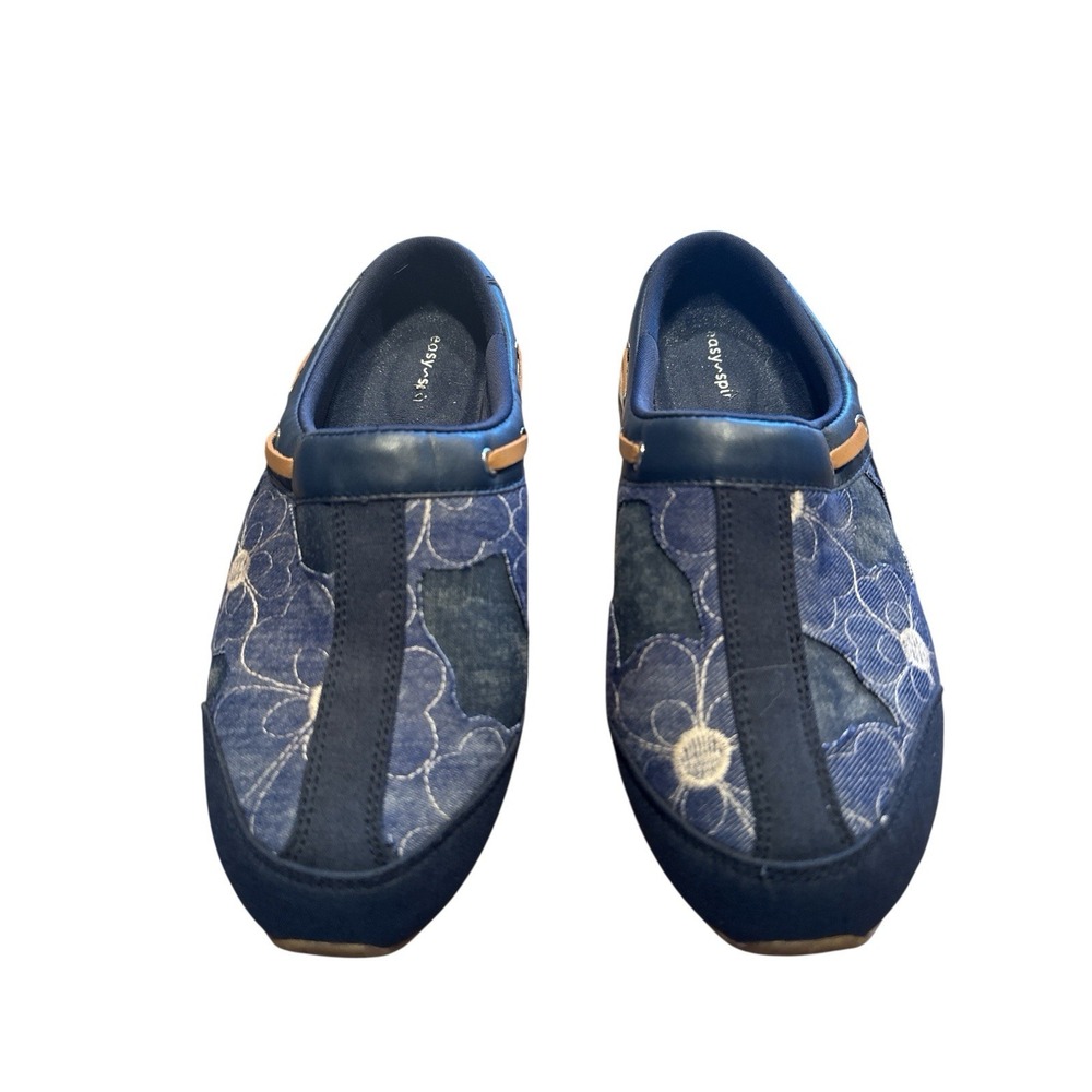 Easy Spirit TravelPort128 Woman's Mule Shoes Sz 9 Navy‎ Blue Floral Design Comfy